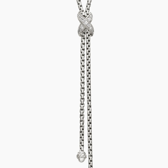 David Yurman Sterling Silver Petite X Lariat Y Necklace w/ Diamonds - Picture 2 of 5